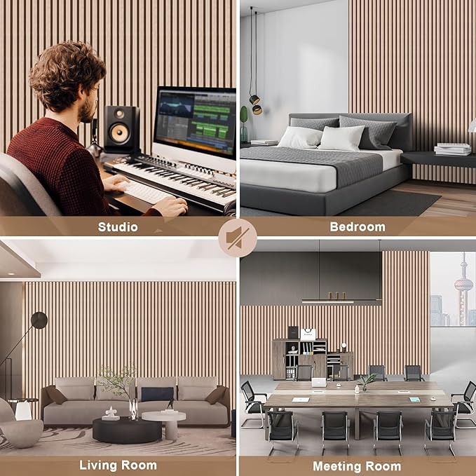 AKK-PANE 4 PCS Self-Adhesive Acoustic Wood Slat Wall Panels, 47.2" x 23.6" 31.0ft² for Interior Wall Decor, 3D Wall Panels Peel and Stick, Wall Wood Panels for Office Bedroom Living Room (Classic Oak)
