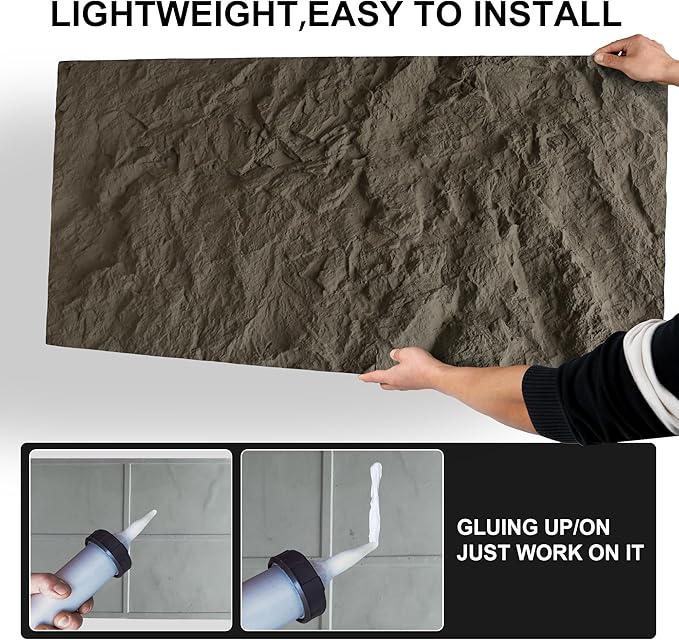 KASARO 3D Faux Stone Wall Panels, 4 PCS PU Wainscoting Panel for Interior Wall Decor, Cement Texture Thicker Accent for Home, Office, 43.3 × 23.6 inch, Grey