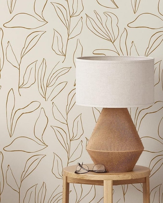 Modern Boho Leaves Wallpaper | Removable Self Adhesive Minimalistic Wallpaper | Neutral Floral Peel and Stick Wallpaper (Sample 12" W x 8" H)