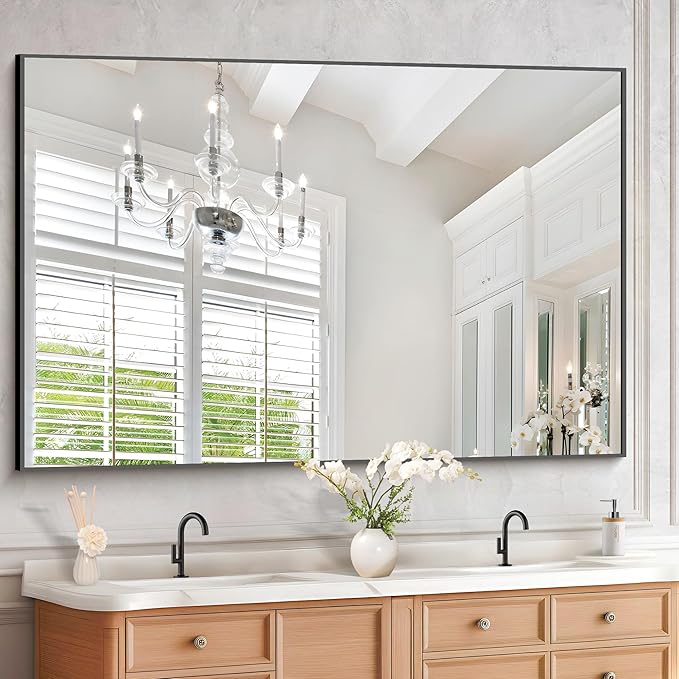 KOCUUY Black Bathroom Mirror, 55x36 Inch Large Wall Mirror with Aluminum Frame, Black Rectangle Mirror Modern Home Decor for Bathroom, Living Room, Farmhouse, Entryway, Hang Horizontal/Vertical