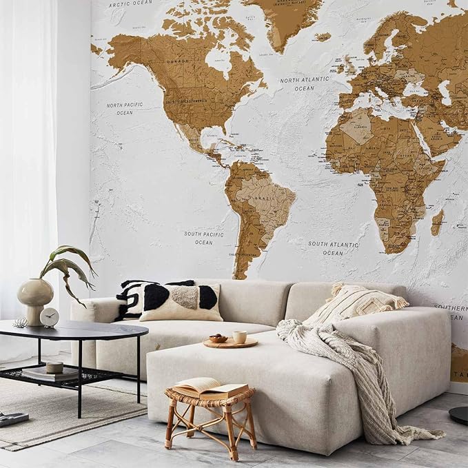 artgeist Premium Wall Mural World Map 118x83 in - XXL Non-Woven Wallpaper Fleece Wall Decor Photo Print Picture Image Design Home Map of The World k-A-0093-a-a
