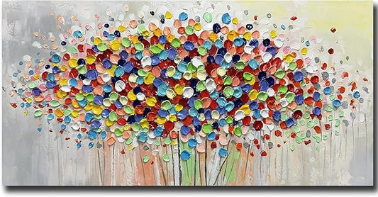 ART8YUQI Paintings - Modern Abstract Painting Colorful Tree 3D Wall Art Home Decorations Paintings On Canvas for living room office Decoration 24x48 Inch