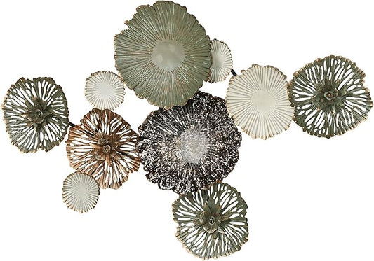 Brennan Metal Wall Art Sculpture | Dimensional Designs | Shades of Green, Dark Brown, White and Gold | Flower Collage Decor for Bedroom, Living Room, Hallway