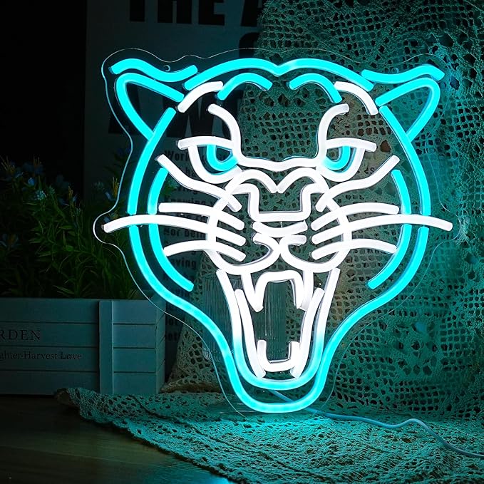 Leopard Neon Sign Dimmable LED Animal Signs for Wall Decor White Ice Blue Cool Leopard Neon Light USB Powered Light Up Leopard Sign for Living Room Man Cave Toy Shop Game Room Decor (12.8''*12.8'')