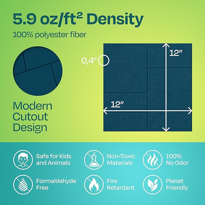 Acoustic Panels 12-Pack Soundproof Wall Panels 12"x12"x0.4" Decorative Sound Dampening for Your Home, Office, Studio, Bedroom & More with Unique GridFrame Carving [Ocean Turquoise]