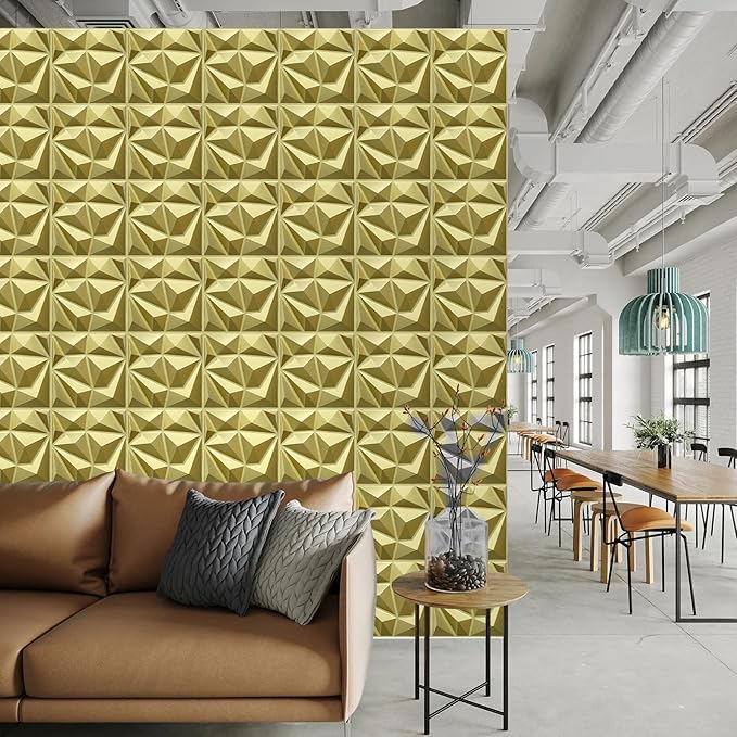 33 Pack 3D Modern Diamond Wall Panels for Interior Wall Decor,12''x12'' Champaign Gold Accent Wall Panles for Living Room,TV Wall Background,Bedroom