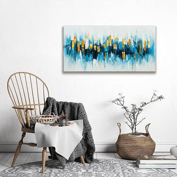 Blue And Gold Abstract Wall Art Painting Canvas Art Wall Decor 20x40 Inch Decorations Blue Wall Art Canvas Abstract Art Picture For Bedroom Kitchen Office Home Decor