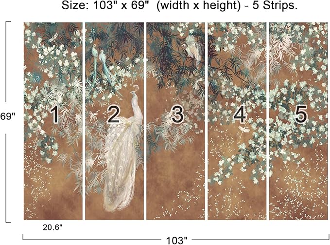 Cliouar-Wall Mural Wallpaper for Bedroom Living Room White Peacock 103" x 69"(Not Self-Adhesive)