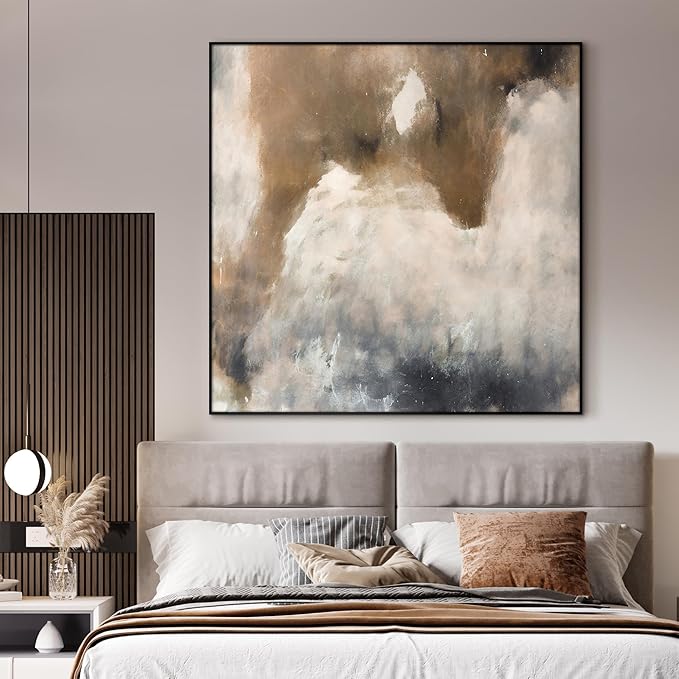 60"x60" XL Framed Wall Art - Rustic Faded White and Brown Abstract Texture (Frame Assembly Required)