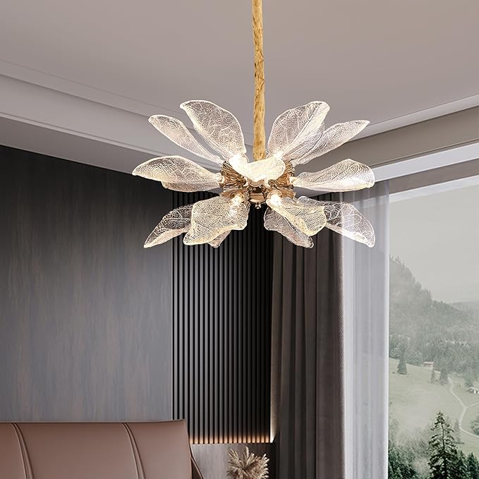 Modern Tree Branch Leaf Chandelier, 18-Light 25.59" Luxury Gold Pendant Lighting, LED 40W 3000K Warm White Chandeliers, Adjustable Height for Living Room, Dining Room, Bedroom, Kitchen Island