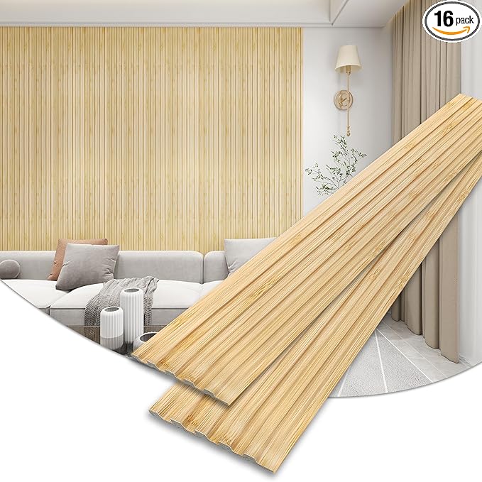 KASARO 3D Faux Wood Wall Panels - 16 Pack (47.2"x4.8") Fluted Slat Paneling for Walls & Ceilings, Adhesive or Nail Install, Waterproof Textured Decor - Living Room, Bedroom,Oak