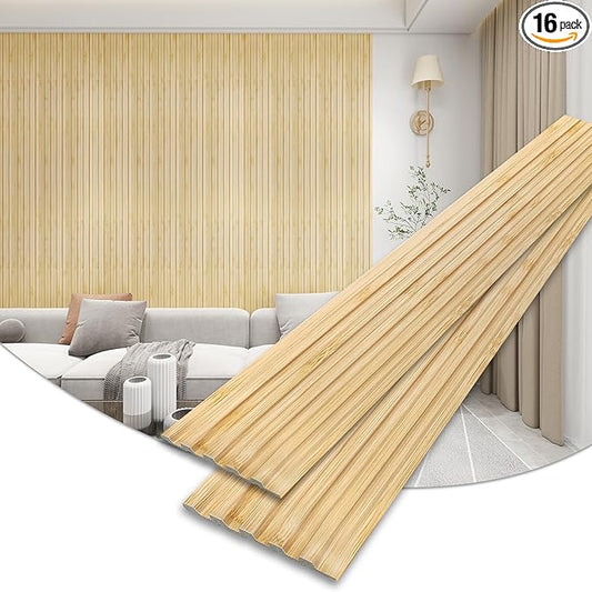 KASARO 3D Faux Wood Wall Panels - 16 Pack (47.2"x4.8") Fluted Slat Paneling for Walls & Ceilings, Adhesive or Nail Install, Waterproof Textured Decor - Living Room, Bedroom,Oak