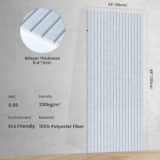 5 Pack Sound Proof Panels for Walls,48 x 24x 0.4 Inch Sound Deadening Panels,Large Acoustic Panels for Media Room, Office and Studio,Light Camel