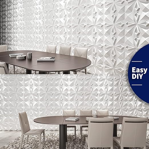 Art3dwallpanels 33 Pack 3D Wall Panel for Interior Wall Décor, PVC Textured 3D Wallpaper, Elegant Wall Tiles for Living Room Lobby Bedroom Hotel Office, White