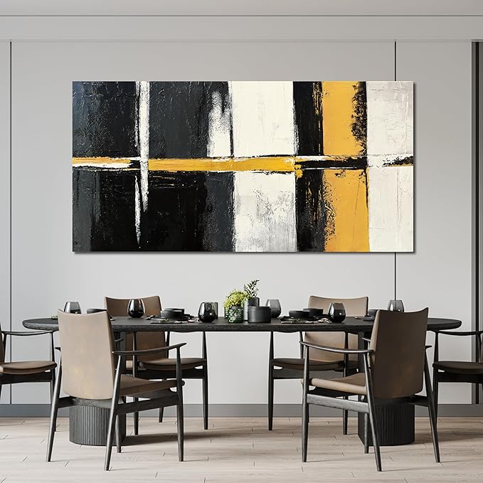 Canvas Wall Art Decor Large Wall Art Pictures for Living Room Abstract Art Work Black and White Wall Art Decor Modern Black Yellow Abstract Wall Art Prints For Bedroom Office Home Wall Decor 29"x58"