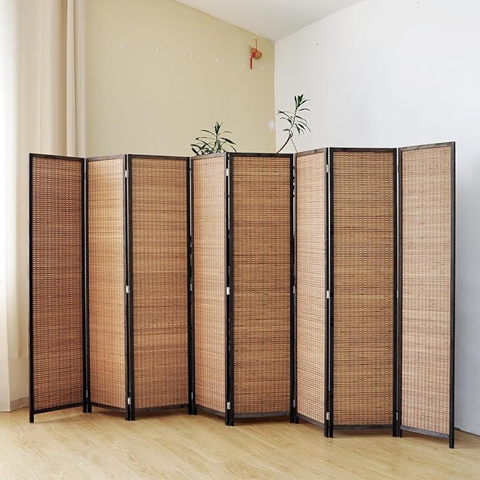 8 Panel Room Divider Screen,5.6 FT Tall Bamboo Divider Folding Privacy Screen,Freestanding Room Divider for Room Seperation,Brown