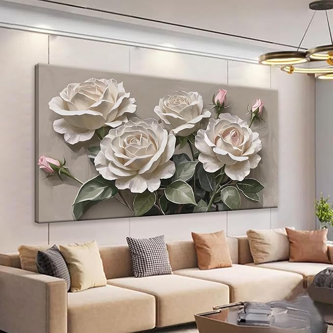 Large Wall Art For Living Room Floral Wall Art Decor Modern Canvas Art Wall Decor 29" X 58" Painting White Flower Wall Art For Bedroom Home Office Home Artwork