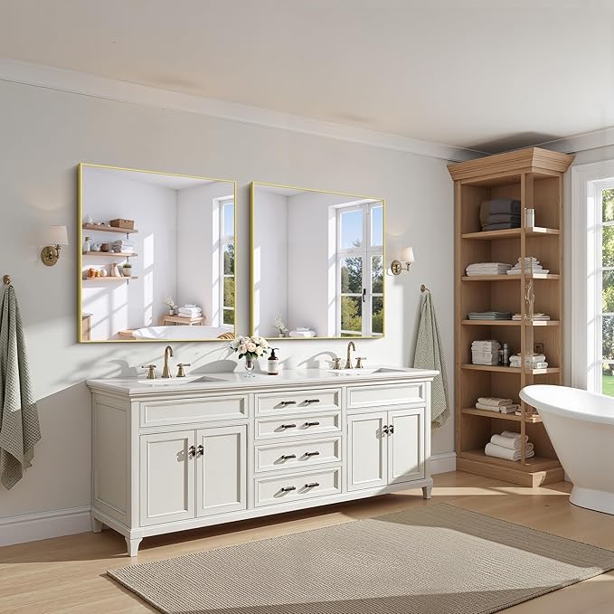 KOCUUY Large Gold Bathroom Mirror, 36x36 Inch Square Mirror for Bathroom Sink, Oversized Wall Mirror with Metal Gold Frame for Living Room, Farmhouse, Entryway, Hang Horizontal/Vertical