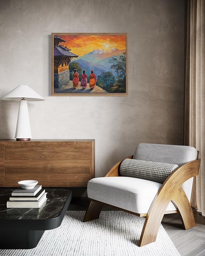 Nepal Art Print Poster, Asia Oriental Countries Culture Wall Art Asian Paintings for Bedroom Bathroom Living Room Decor 97 (Nepal, 24 x 36 inches, Wood Frame)