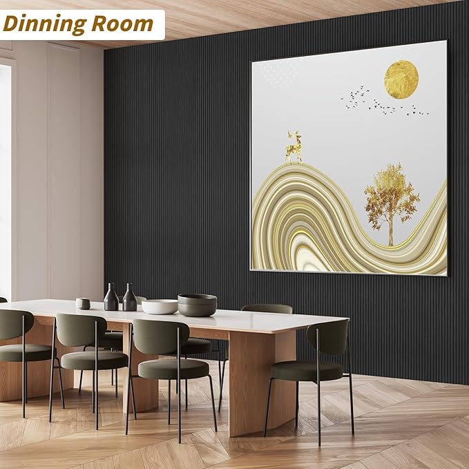 4-Piece Acoustic Wood Wall Panels for Wall and Ceiling, 3D Fluted Soundproof Wood Slat Wall Panels for Interior Wall Decor, 94.5" x 7.9"-Black