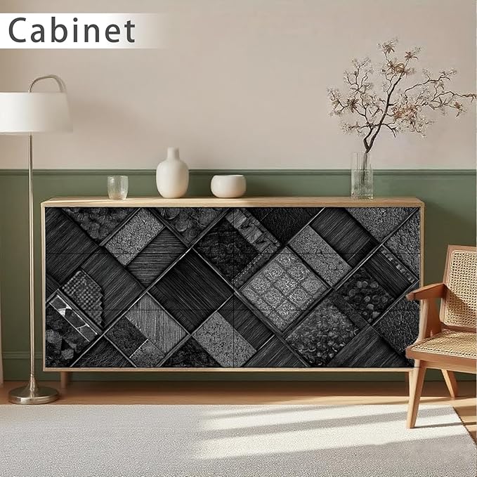 Nuxovilar Black Grey Plaid Checkered Textured Peel and Stick Wallpaper, 15.75"x39.37", Self-Adhesive Contact Paper, Classic Tartan Style for Bedroom, Living Room and Table Decor