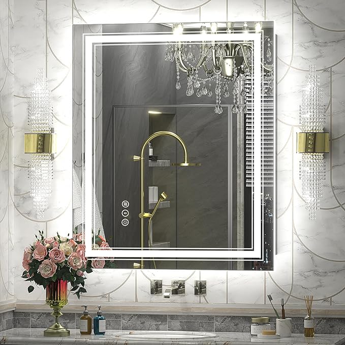 32x36 inch LED Mirror for Bathroom, Dimmable Illuminated Vanity Mirror with Lights, Anti-Fog, Backlit and Front Lights, Shatter-Proof, ETL Listed (Horizontal/Vertical)