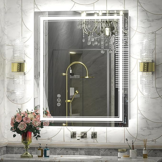 32x36 inch LED Mirror for Bathroom, Dimmable Illuminated Vanity Mirror with Lights, Anti-Fog, Backlit and Front Lights, Shatter-Proof, ETL Listed (Horizontal/Vertical)