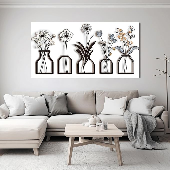 Canvas Wall Art Decor Modern Black and White Wall Art Decoratiions Abstract White Flower Wall Art Prints Minimalist Art Work for Wall Decor Pictures for Living Room Home Office Decor 24" X 48"
