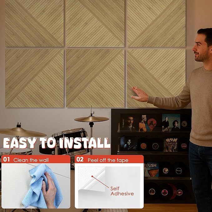 Acoustic Panels 6 Pack, Soundproof Wall Panels 23.6 x 23.6 Inches, Large Decorative Sound Absorbing Panels,Self-Adhesive Acoustic Treatment for Home Studio Office, Light SymmetryLuxe