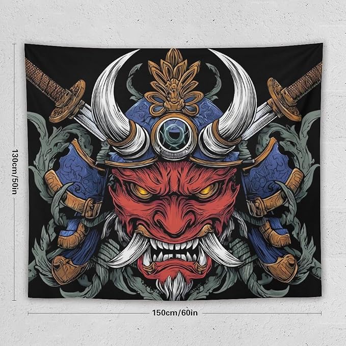 UUKXKUU Oriental Retro Mask Symmetry Samurai Tapestry Flag Backdrop Wall Hanging Large Wall Art Decor for Dorm Office Bedroom Living Room 50"×60"