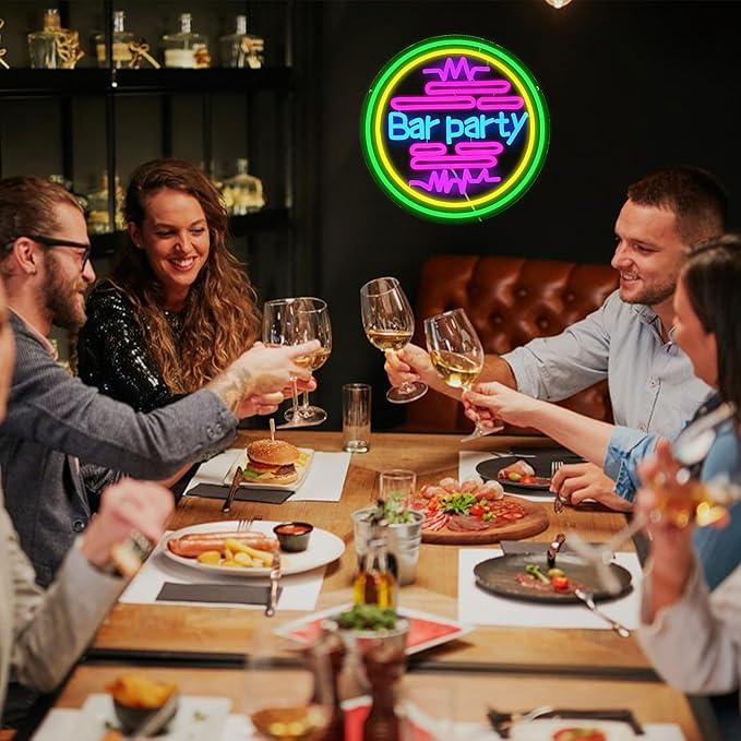 Bar Party Neon Sign Dimmable Unique Bar Neon Light for Wall Decor USB Power Heartbeat Party LED Light Sign for Man Cave Birthday Pub Home Bistro Restaurant Window(12.6 * 12.6In)