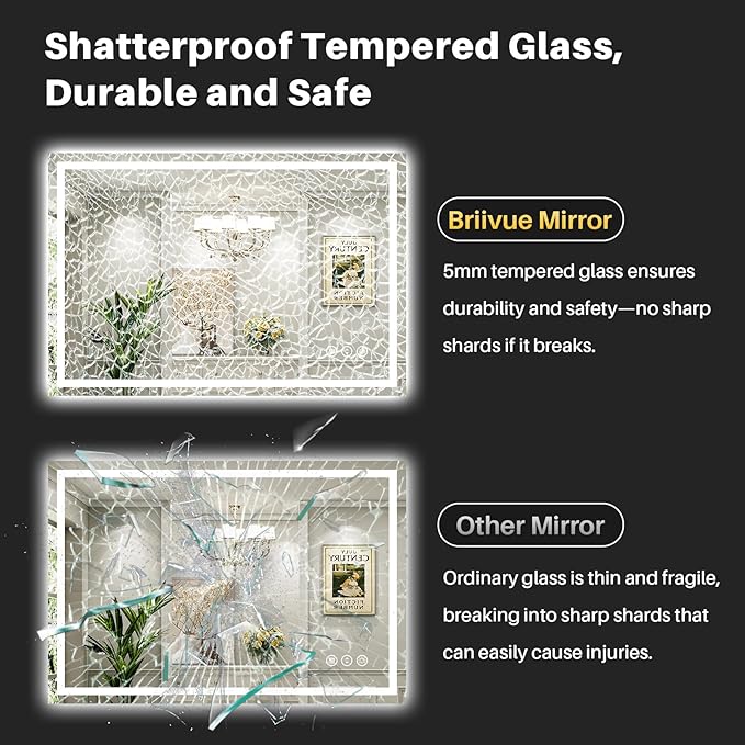 60"x40" LED Bathroom Mirror with Lights, Backlit & Front Lit, Anti-Fog Lighted Bathroom Vanity Mirror for Wall, Memory Function, Dimmable, HD Tempered Glass, Shatter-Proof