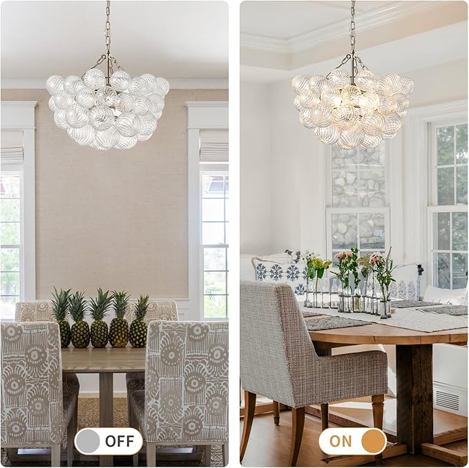 Nordic Bubble Ball Swirled Modern Chandelier,Dia 20 Inch Bubble Lighting, Nickel and Clear Glass Lighting with Chandelier Light,for Bedroom Study Restaurant