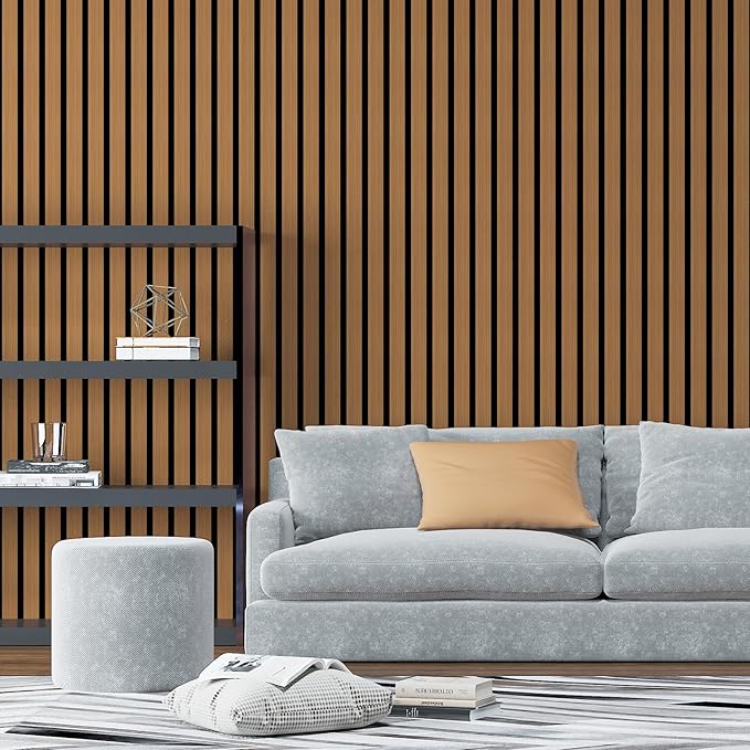 Art3d 4-Pack Glue-On Six-Grid Wainscoting Panel for Interior Wall Decor - 104 x 12 Inch Polystyrene Ultralight Slim Slat Wall Panels for Living Room Bedroom, Rosewood