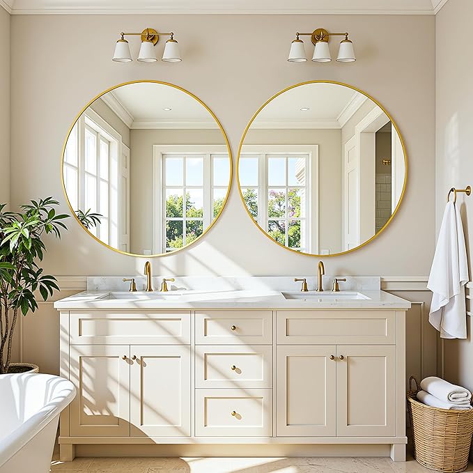 Antok Wall Mirror, 24"x24" Bathroom Vanity Mirror, Anti-Rust HD Tempered Glass, Wall Mounted Mirrors for Living Room, Entryway, Gold Frame, Round