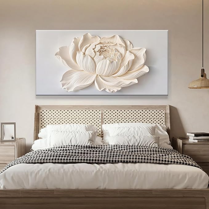 Modern Wall Art White Flower Canvas Art Wall Decor Wall Decor Prints Painting Wall Art Picture For Bedroom Living Room Dining Room Home Office Artwork 24"×48" Ready To Hang