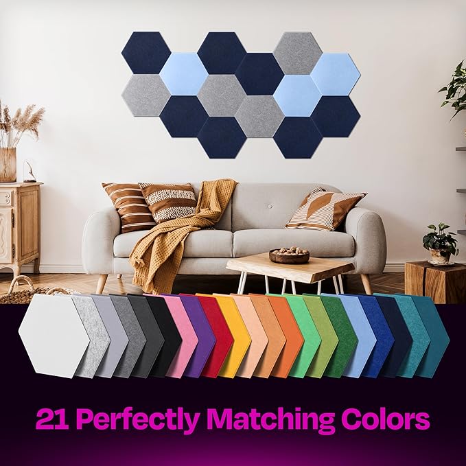 Acoustic Panels 12-Pack Soundproof Wall 12"X10.4"X0.4" - High Density Sound Dampening [Denim Blue Hexagon]