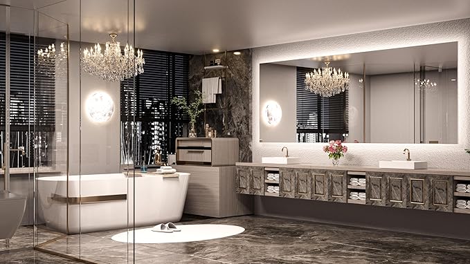 Keonjinn 96 x 36 Inch Large LED Bathroom Mirror with Lights, Oversize Backlit Mirror 3 Colors Warm/Natural/White Lights, UL Listed LED Driver,Wall Mounted Anti-Fog Dimmable Lighted Vanity Mirror