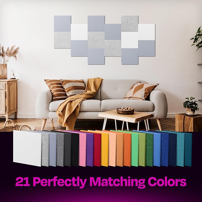 Acoustic Panels 12-Pack - 12"X12"X0.4" Sound Panels - High Density Sound Dampening - Dusky Gray Square