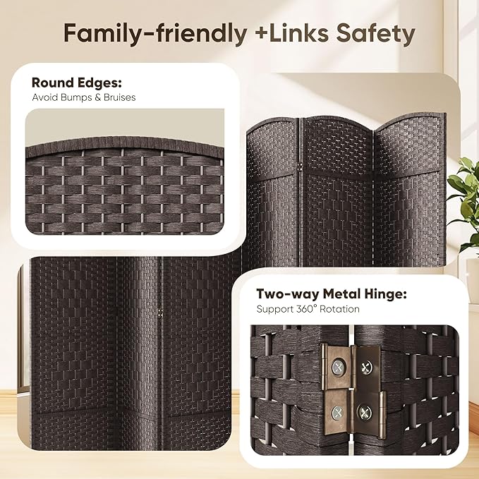 JOSTYLE Room Divider 6ft. Tall Extra Wide Privacy Screen, Folding Privacy Screens with Diamond Double-Weave Room Dividers and Freestanding Room Dividers Screens (Espresso, 6-Panel)