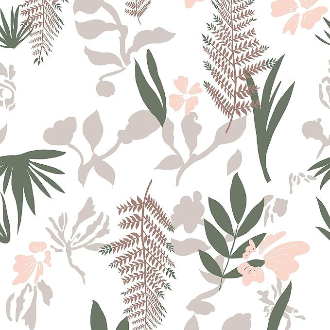 Leaf Wallpaper Peel and Stick Boho Wallpaper Vintage Floral Contact Paper Waterproof Self Adhesive Modern Wall Paper for Cabinet Walls Kitchen 17.3" × 118"