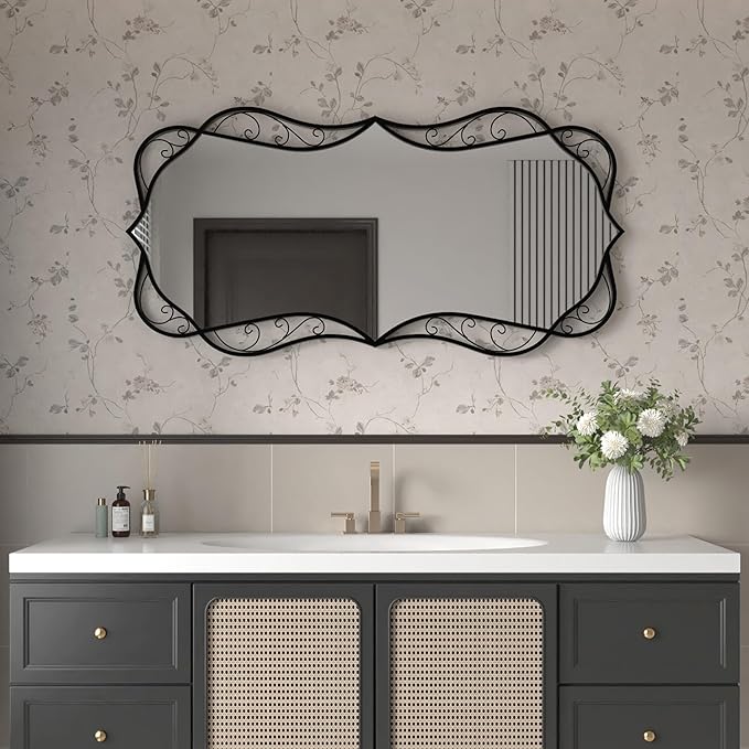 Bathroom Black Wall Mirror: 24"x48" Modern Large Mirror for Wall - Vertical or Horizontal Hanging - Home Decor for Living Room/Entryway/Fireplace/Hallway