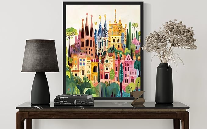 Barcelona Spain Wall Art Poster Print, Vintage Retro Landscape Scenery Painting Artwork Travel Prints Decor Cityscape Landmarks Gallery 27 (Barcelona Spain, 18 x 24 inches, Unframed)