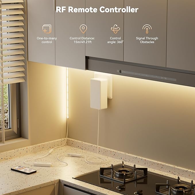 MIWISE COB LED Strip,3000K Warm White 32.8ft/10m,Dimmable Super Bright 24V LED Strip Light,CRI 90+ Flexible Tape Light with RF Remote Timer Function,for Home/Cabinet/Bedroom/TV DIY Lighting Project