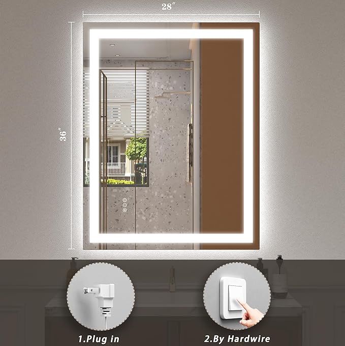 28x36 LED Mirror for Bathroom, Lighted Vanity Mirror for Wall, Dimmable, Anti-Fog, Shatter-Proof, ETL Listed (Front Lights + Backlit)
