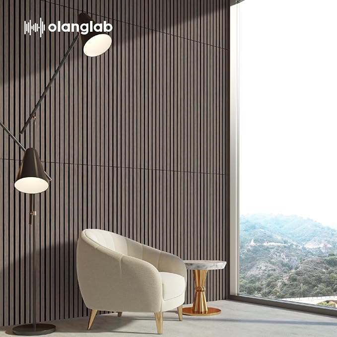 Olanglab Acoustic Wood Wall Panels 4 Pack, Sound Dampening Wood Slat Wall Panels 23.6" x 47.2", Dark Walnut