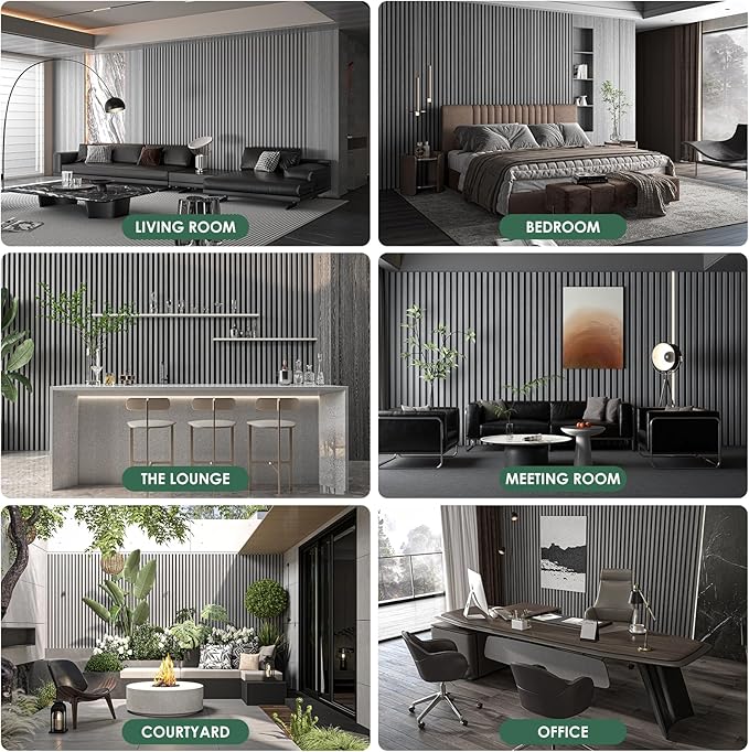 4-Piece Wood Slat Acoustic Panels for Stylish Interior Decor & Noise Reduction - 94.5" x 7.87" 3D Solid Wood Wall Panels for Ceiling and Wall, Covers 20.66 Sq Ft, Grey Oak