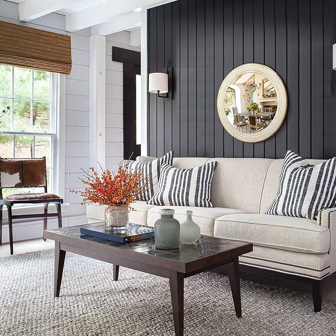 24 Inches Wood Round Mirrors for Wall Decor, Rustic Decorative Circle Mirror for Home, Office, Bedroom, Bathroom, Living Room, Entryway