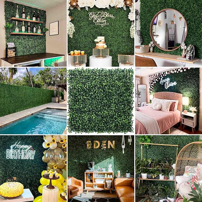 KASZOO 12Pack 20"x20" Artificial Boxwood Grass Backdrop Panels Topiary Hedge Plant, UV Protected Privacy Hedge Screen Faux Boxwood for Outdoor,Indoor,Garden,Fence,Backyard,Greenery Walls