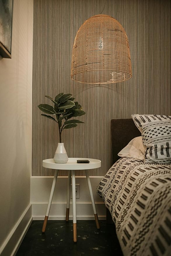 20.8" x 196.8" Peel and Stick Wallpaper Grasscloth, Thick Brown Textured Wall Paper Neutral Waterproof Self Adhesive Removable Wallpaper Mural for Home Decor Bedroom Kitchen Cabinet